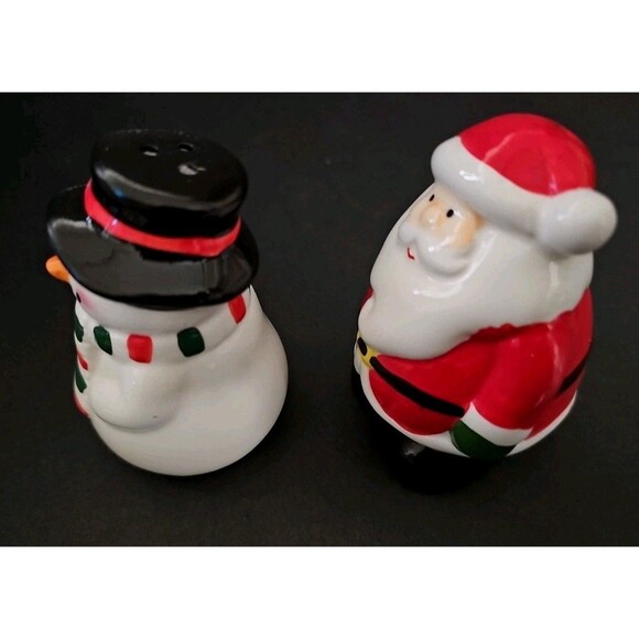 Charming Ceramic Christmas Santa & Snowman Salt & Pepper Shakers - Holiday Decor - Picture 6 of 9